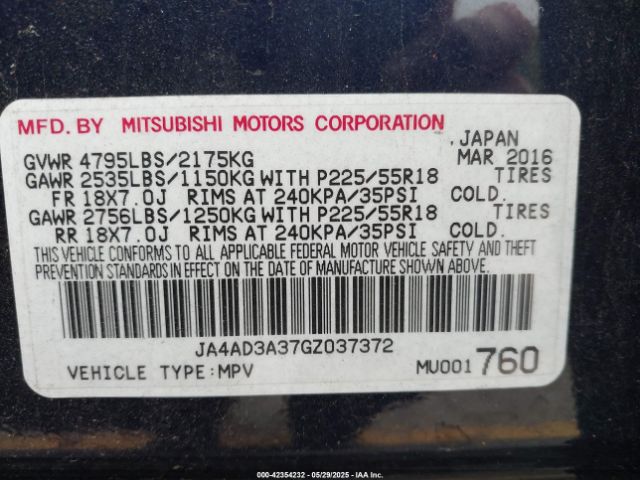 2016 MITSUBISHI OUTLANDER JA4AD3A37GZ037372 Photo 8