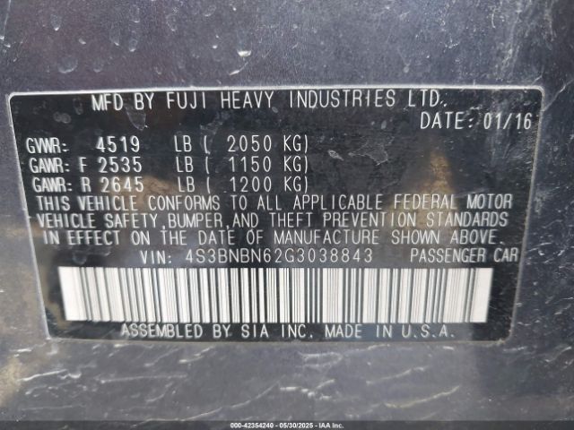 2016 SUBARU LEGACY 4S3BNBN62G3038843 Photo 8