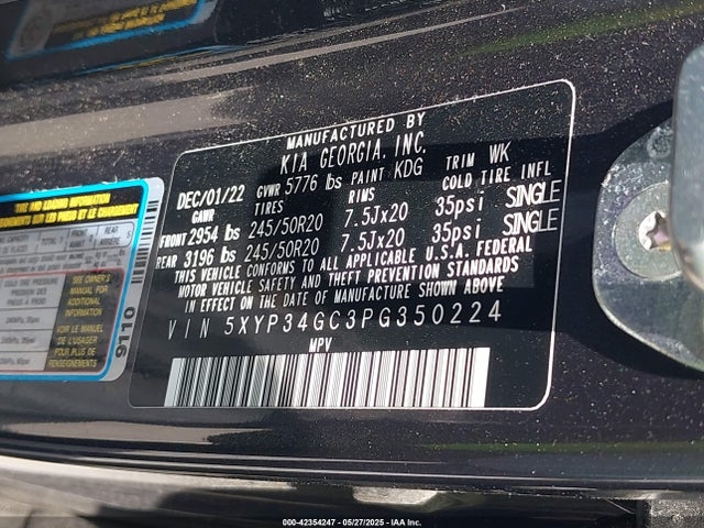 5XYP34GC3PG350224 KIA gdi lambda-ii