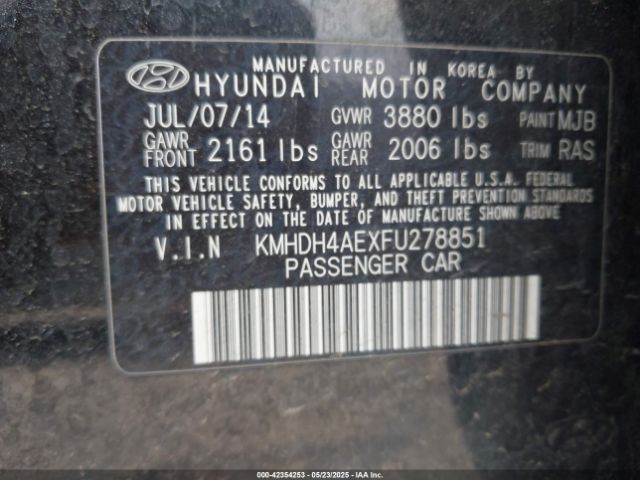 KMHDH4AEXFU278851 Hyundai Elantra Se/sport/limited