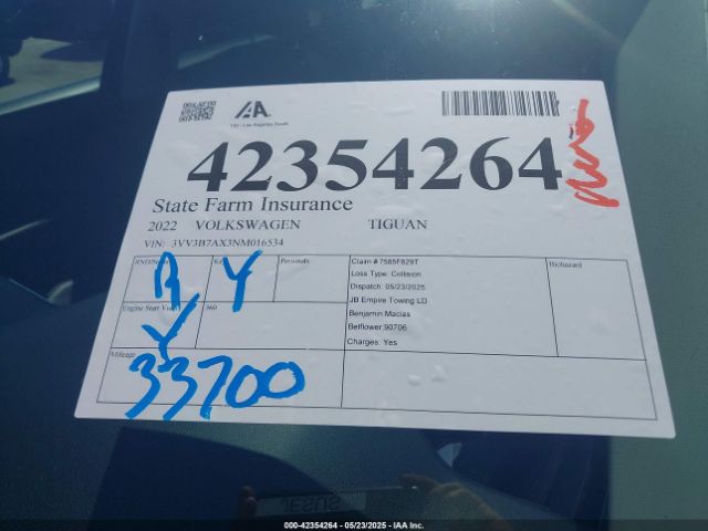 3VV3B7AX3NM016534 Volkswagen Tiguan 2.0t Se