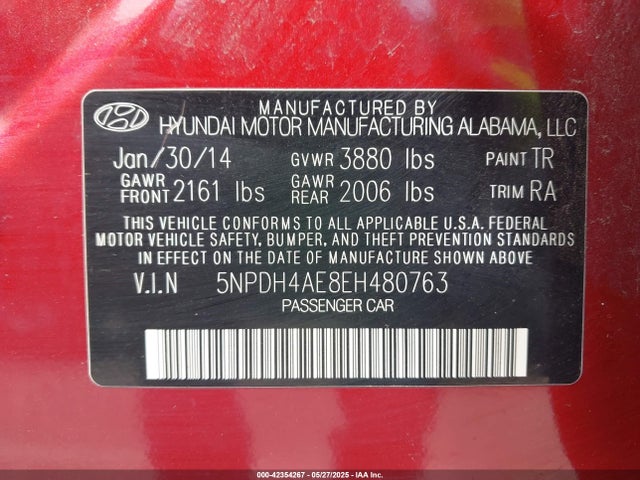 Aukcja sprzedaży 2014 Hyundai Elantra Se, vin: 5NPDH4AE8EH480763, numer aukcji: 42354267