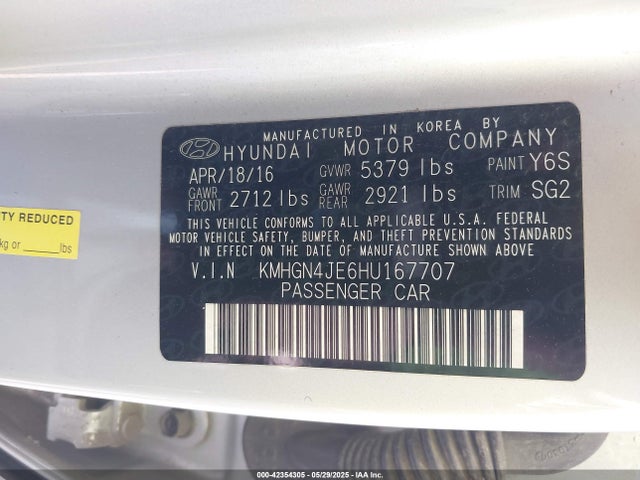 KMHGN4JE6HU167707 Genesis G80