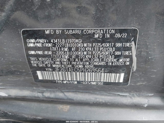 JF2GTAEC5PH263564 Subaru na