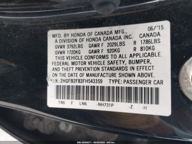 2HGFB2F83FH543359 Honda CIVIC EX