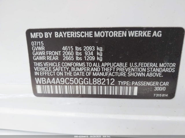 WBA4A9C50GGL88212 BMW 2016