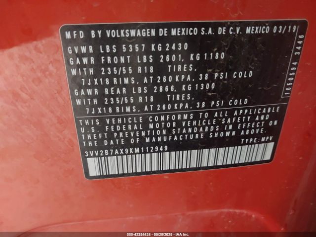 2019 VOLKSWAGEN TIGUAN 3VV2B7AX9KM112949 Photo 8