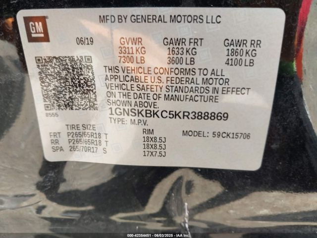 1GNSKBKC5KR388869 Chevrolet Tahoe Lt