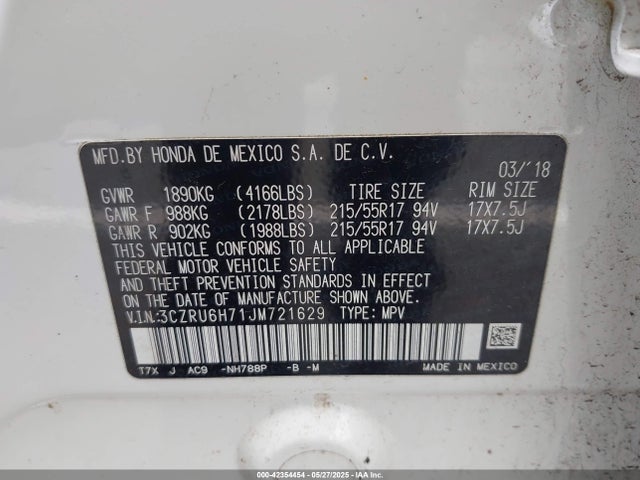 3CZRU6H71JM721629 Honda r18z9
