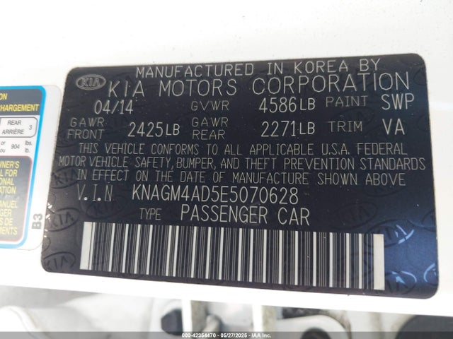 KIA Optima Hybrid Lx 2014 KNAGM4AD5E5070628 Image 9