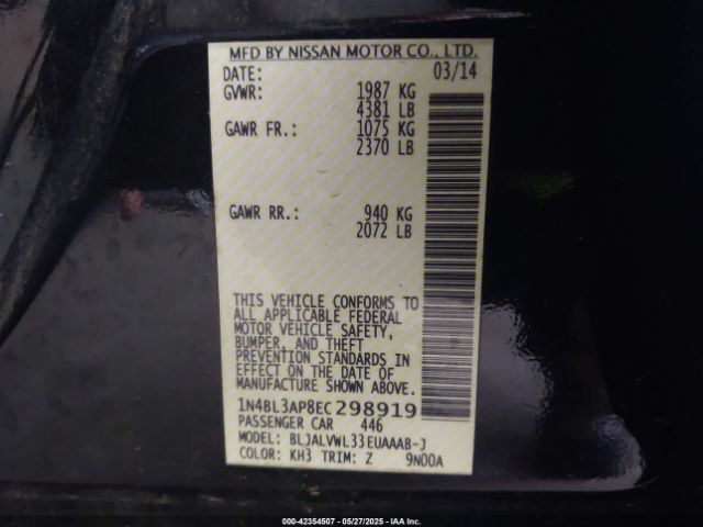 1N4BL3AP8EC298919 Nissan Altima 3.5 Sl