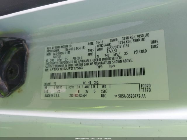 2018 FORD F-150 1FTFX1E52JFD17583 Photo 8