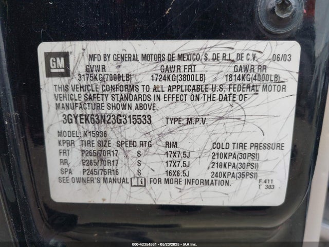 2003 CADILLAC ESCALADE EXT 3GYEK63N23G315533 Photo 8