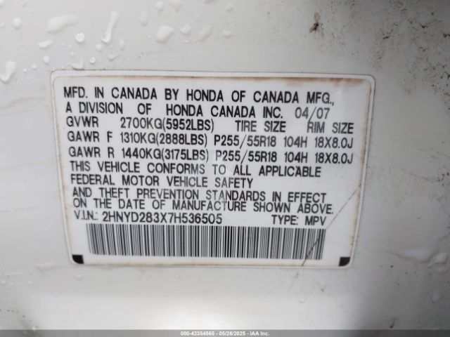 2007 ACURA MDX 2HNYD283X7H536505 Photo 8