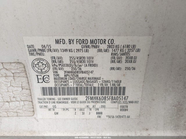2FMHK6D85FBA05147 Ford Flex Limited