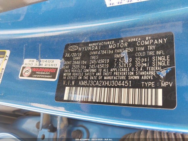 KM8J3CA2XHU304451 Hyundai Tucson Limited
