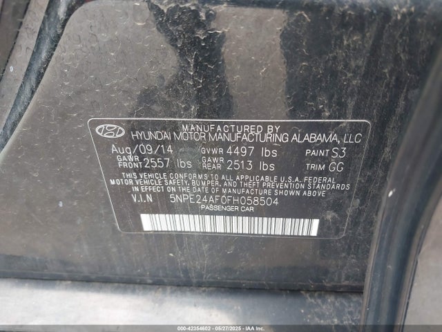 5NPE24AF0FH058504 Hyundai SONATA SE