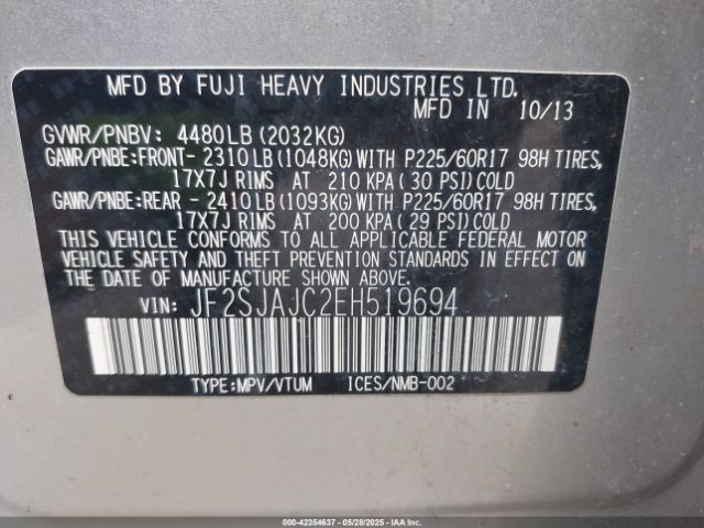 JF2SJAJC2EH519694 Subaru Forester 2.5i Limited