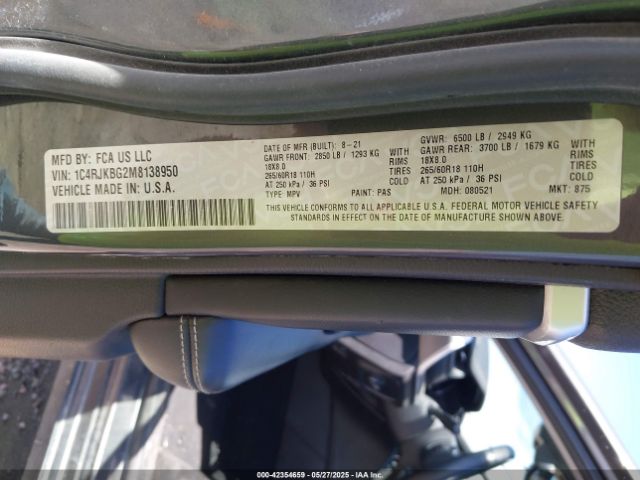 2021 JEEP GRAND CHEROKEE L 1C4RJKBG2M8138950 Photo 8