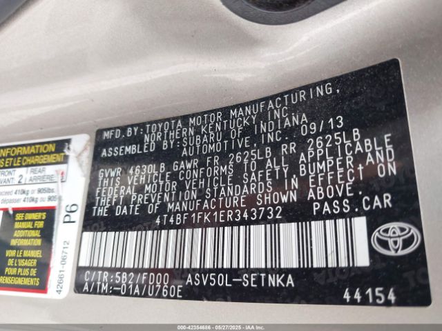 4T4BF1FK1ER343732 Toyota CAMRY LE