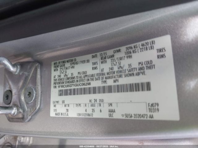 1FMCU0G71GUC06298 Ford ESCAPE SE