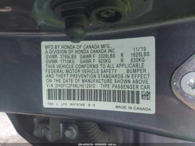 2HGFC2F68LH512910 Honda k20c2