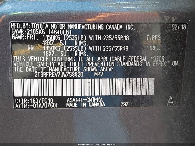 Toyota 2ar-fe 2018 2T3RFREV7JW758820 Image 9