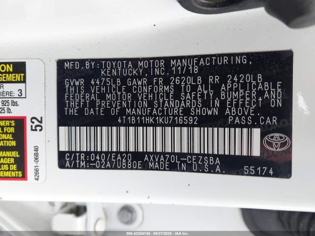 4T1B11HK1KU716592 Toyota a25a-fks