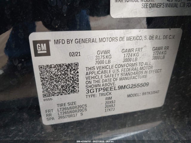 3GTP9EEL9MG255509 GMC l87 - di dfm, alum, gen 5