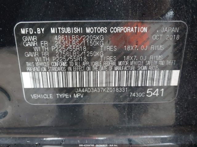 2019 MITSUBISHI OUTLANDER JA4AD3A37KZ018331 Photo 8