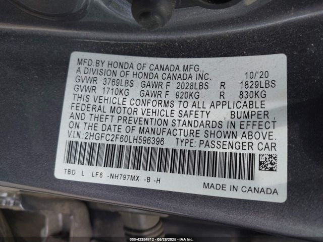 2HGFC2F60LH596396 Honda Civic Lx