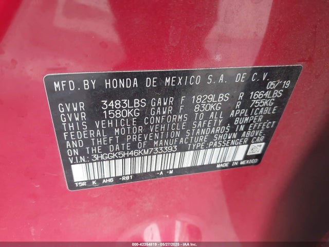 3HGGK5H46KM733393 Honda l15b1
