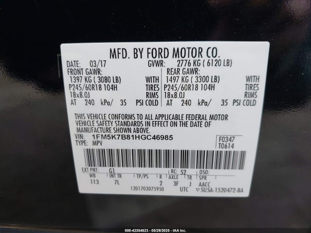 1FM5K7B81HGC46985 Ford 3.5l ti-vct