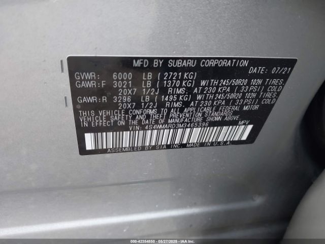2021 SUBARU ASCENT 4S4WMARD3M3465396 Photo 8