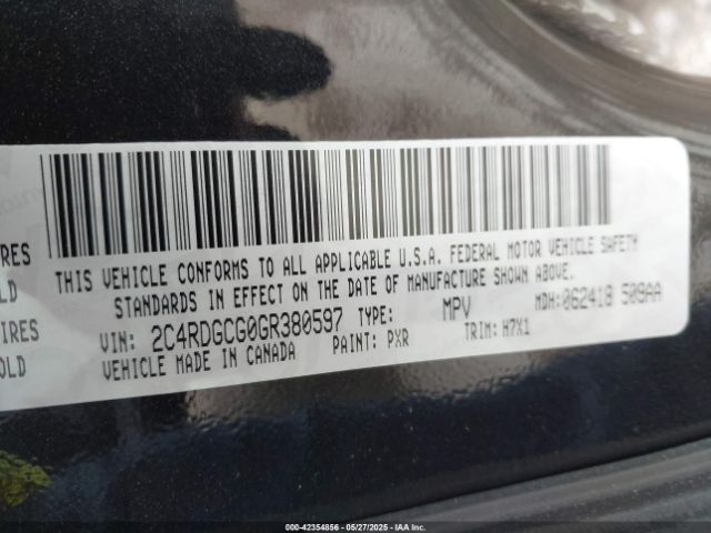 2C4RDGCG0GR380597 Dodge Grand Caravan Sxt