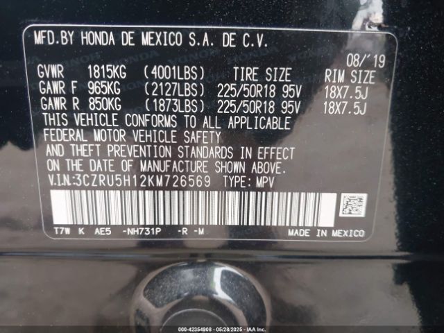 3CZRU5H12KM726569 Honda HR-V SPORT