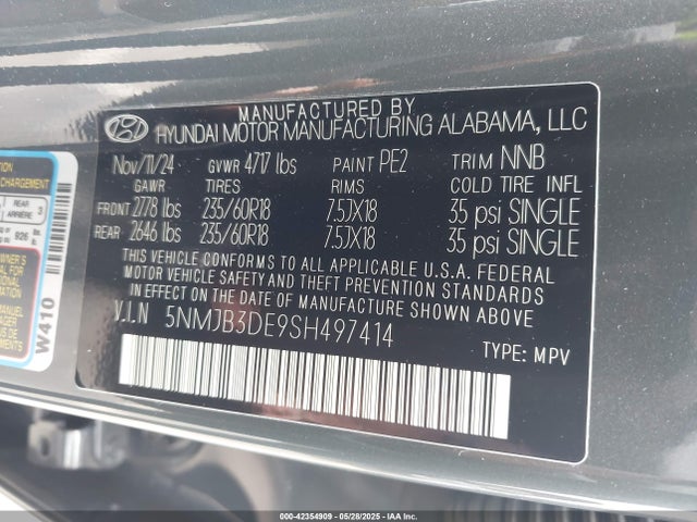 5NMJB3DE9SH497414 Hyundai gdi theta iii