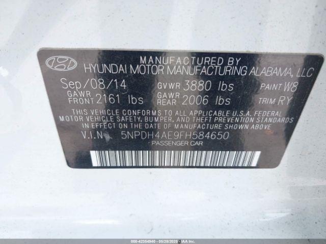 5NPDH4AE9FH584650 Hyundai ELANTRA SE