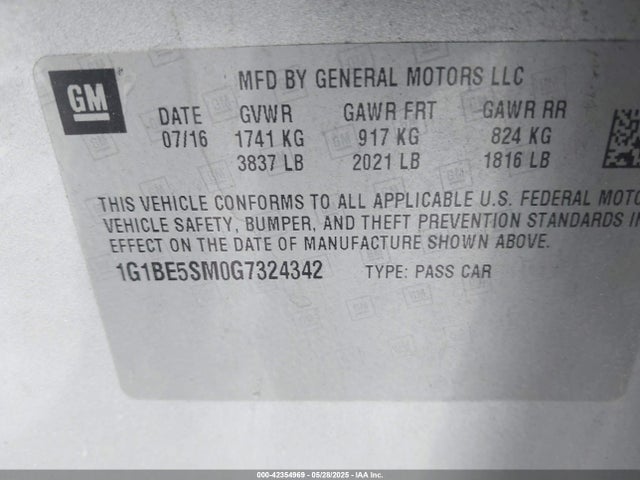 1G1BE5SM0G7324342 Chevrolet CRUZE LT