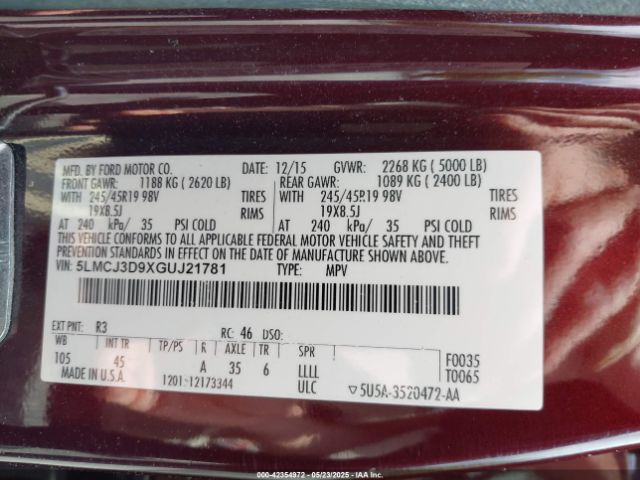 5LMCJ3D9XGUJ21781 Lincoln Mkc Reserve