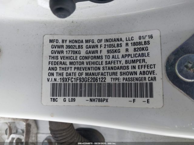 2016 HONDA CIVIC 19XFC1F93GE206122 Photo 8