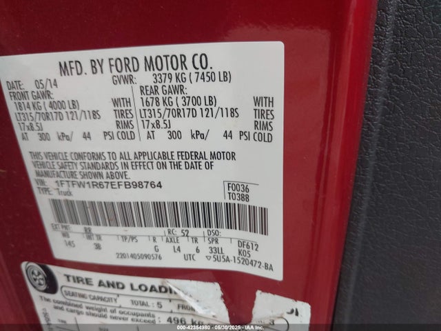 1FTFW1R67EFB98764 Ford 2014