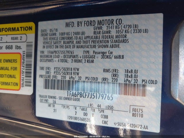 1FA6P8CF7J5179765 Ford MUSTANG GT