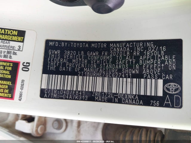 2T1BURHE7GC627411 Toyota 2zr-fe
