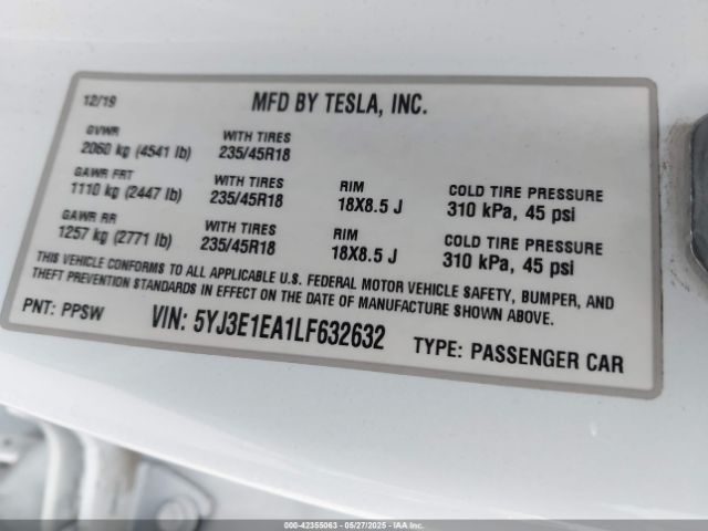 2020 TESLA MODEL 3 5YJ3E1EA1LF632632 Photo 8