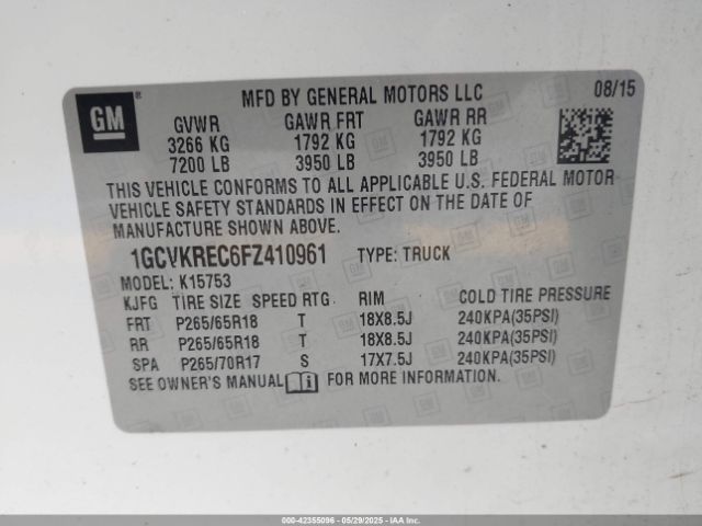 1GCVKREC6FZ410961 Chevrolet Silverado 1500 2lt