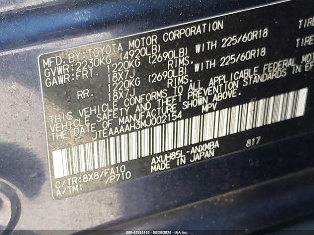 2021 TOYOTA VENZA JTEAAAAH3MJ002154 Photo 8