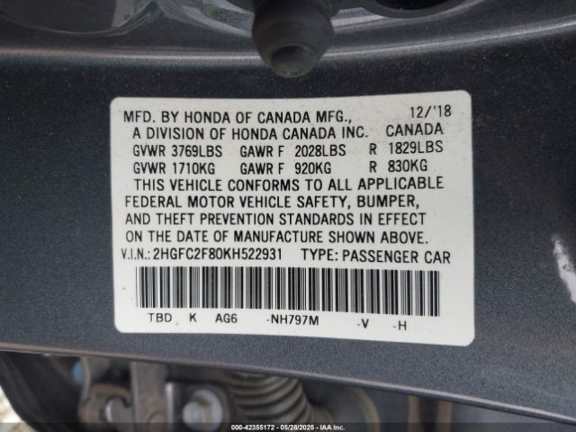 2HGFC2F80KH522931 Honda k20c2