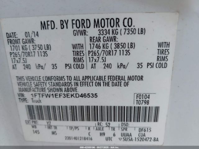 2014 FORD F-150 1FTFW1EF3EKD46535 Photo 8