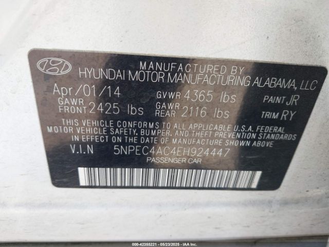 5NPEC4AC4EH924447 Hyundai SONATA SE